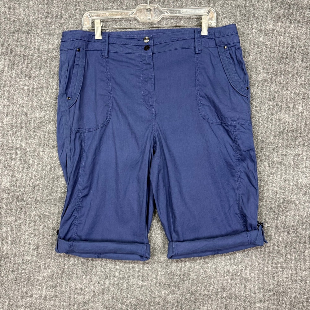 Chicos Bermuda Shorts 2.5 Womens 14 Blue Linen Blend Stretch Utility Pockets - Picture 3 of 11